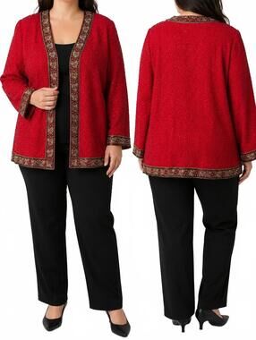 Laurence Kazar Vintage Red Beaded Sequin Evening Jacket Plus Size 2x